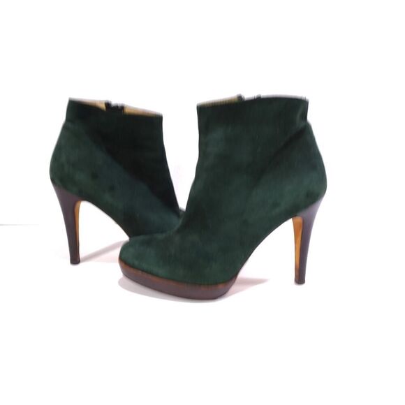 Vintage Luca Luca Green Suede Platform High Ankle Boots Sz 37 - Picture 1 of 9